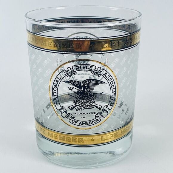 NRA Life Member Gold Trimmed Rocks Glass Whisky Tumbler Double Old Fashioned - Picture 1 of 10